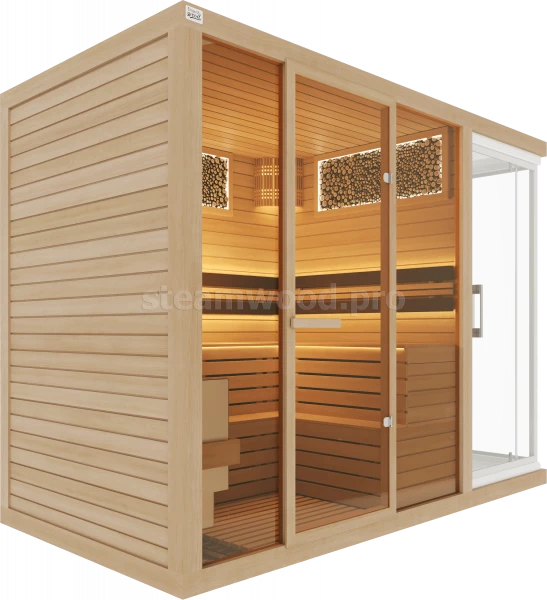 Четырехместная финская сауна Comfort  из кедра с Душевой кабиной